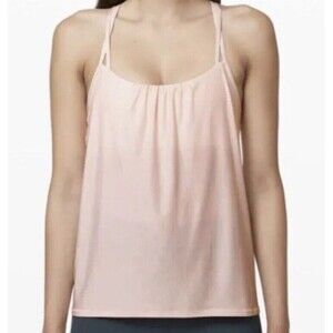 Lululemon Flow Y 2-in-1 Tank Singlet Bra Top Butter Pink EUC Athletic Gym 2
